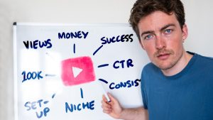 Finzar in front of a white board, teaching YouTube
